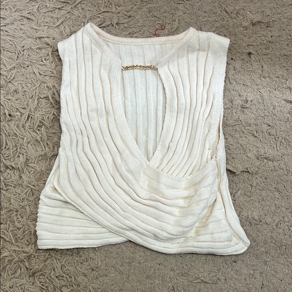 SHEIN Cream Ribbed Wrap Tank Top